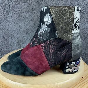 Anthropologie Bettye Muller Cyd Boots Womens 10 Suede Textile Patchwork Ankle